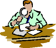 detective studying papers with a magnifying glass